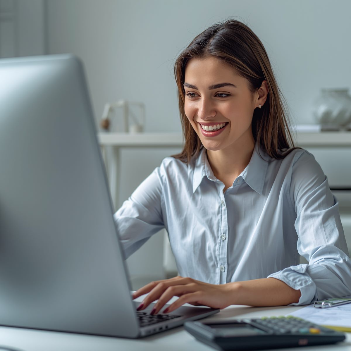 Merchant reviewing business calculations on a computer