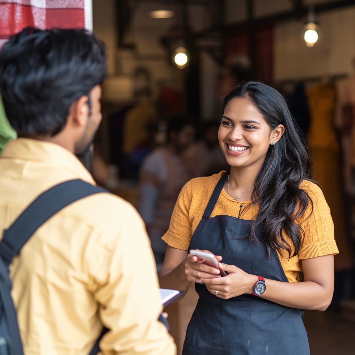 Friendly salesperson and customer in a shop