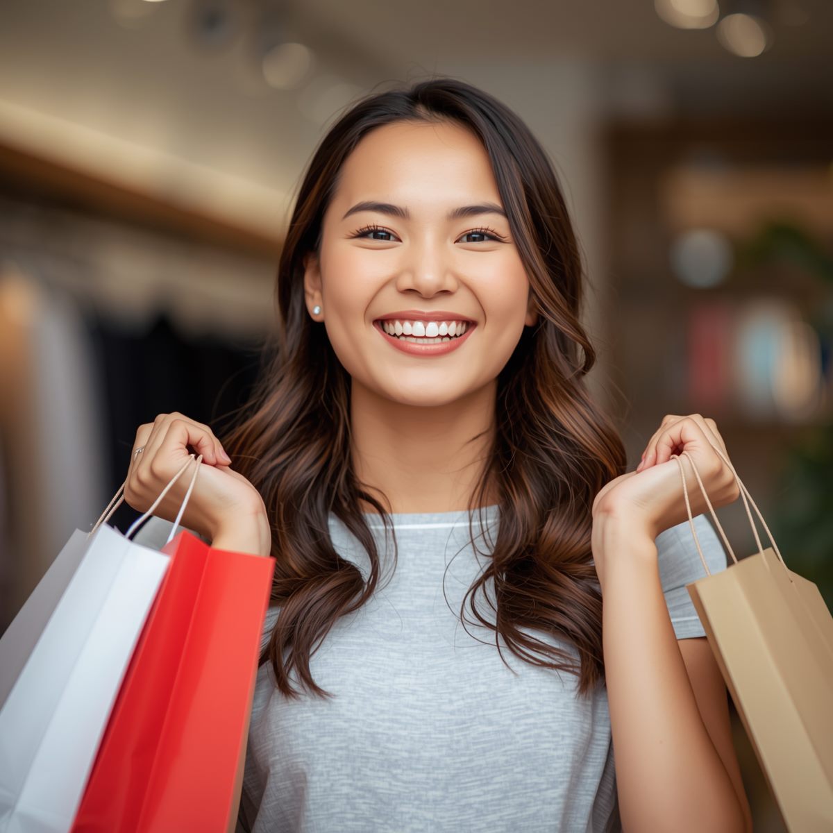 Happy shopper carrying shopping bags